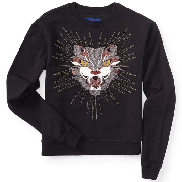 Aeropostale Tops - Aeropostale Embroidered Beaded Cat Feline Graphic Crewneck Sweatshirt Sz Medium